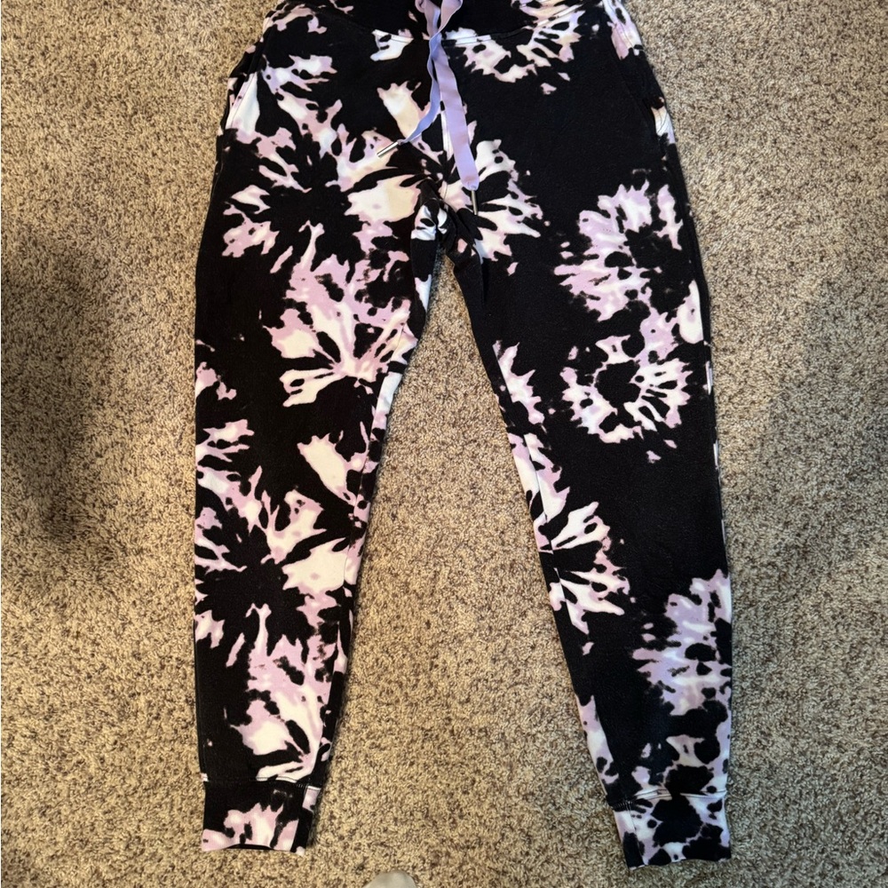 Athleta Black and Purple Track Joggers with Elastic Cuffs